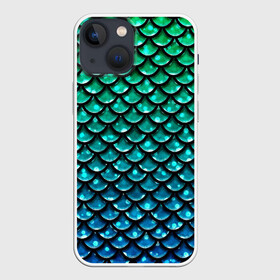 Чехол для iPhone 13 mini с принтом Змеиная кожа в Белгороде,  |  | бирюзовый | блики | зеленый | змея | кожа | свет | синий | чешуя