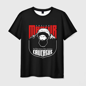 Мужская футболка 3D с принтом ШЕЙХ МАНСУР в Белгороде, 100% полиэфир | прямой крой, круглый вырез горловины, длина до линии бедер | caucasus | mansur | sheih | кавказ | мансур | нохчо | чечня | шейх мансур
