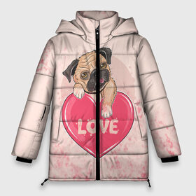 Женская зимняя куртка 3D с принтом Love Pug (Z) в Белгороде, верх — 100% полиэстер; подкладка — 100% полиэстер; утеплитель — 100% полиэстер | длина ниже бедра, силуэт Оверсайз. Есть воротник-стойка, отстегивающийся капюшон и ветрозащитная планка. 

Боковые карманы с листочкой на кнопках и внутренний карман на молнии | dog | doggie | doggy | mops | pug | декоративная собака | друг человека | другу | кинолог | лабрадор | малые молоссоиды | мопс | мопсик | мохнатый | пес | пёсель | пёсик | подарок | подруге | собака | собакен | собаки