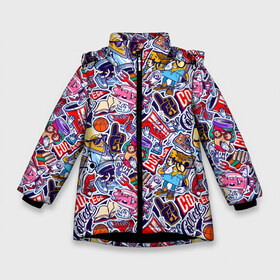 Зимняя куртка для девочек 3D с принтом Стикерпак (Студент) в Белгороде, ткань верха — 100% полиэстер; подклад — 100% полиэстер, утеплитель — 100% полиэстер. | длина ниже бедра, удлиненная спинка, воротник стойка и отстегивающийся капюшон. Есть боковые карманы с листочкой на кнопках, утяжки по низу изделия и внутренний карман на молнии. 

Предусмотрены светоотражающий принт на спинке, радужный светоотражающий элемент на пуллере молнии и на резинке для утяжки. | абитуриент | бакалавр | баскетбол | вуз | гугл | диплом | доширак | зачётка | институт | кеды | книги | кола | кофе | общага | очки | пара | пары | преподаватель | профессор | сессия | смайл | стикеры