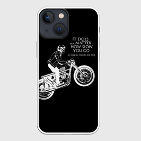 Чехол для iPhone 13 mini с принтом Байкер в Белгороде,  |  | байк | байкер | гонщик | мотоцикл | мужская | надпись | черно белая | черный