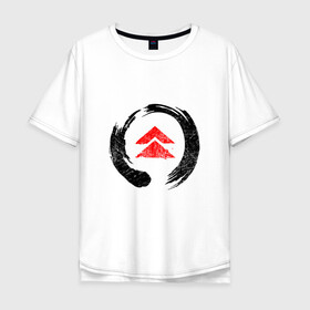 Мужская футболка хлопок Oversize с принтом Ghost of Tsushima Black (Z) в Белгороде, 100% хлопок | свободный крой, круглый ворот, “спинка” длиннее передней части | game | ghost of tsushima | jin sakai | samurai | дзин сакай | игра | призрак цусимы | самурай