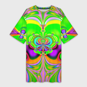 Платье-футболка 3D с принтом КИСЛОТНЫЙ ФРАКТАЛ ГЕОМЕТРИЯ в Белгороде,  |  | abstract | abstraction | color | fractal | geometry | paitnt | psy | rdtktr | абстракция | геометрия | краски | неоновые | психоделика | фрактал