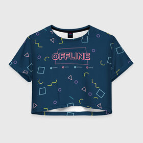 Женская футболка Crop-top 3D с принтом OFFLINE в Белгороде, 100% полиэстер | круглая горловина, длина футболки до линии талии, рукава с отворотами | facebook | instagram | offline | pattern | twitter | youtube | мессенджер | оффлайн | соцсети | узор