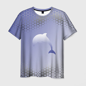 Мужская футболка 3D с принтом Минималистичный дельфин в Белгороде, 100% полиэфир | прямой крой, круглый вырез горловины, длина до линии бедер | dolphin | minimalism | sea | дельфин | минимализм | море
