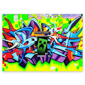 Поздравительная открытка с принтом Minecraft в Белгороде, 100% бумага | плотность бумаги 280 г/м2, матовая, на обратной стороне линовка и место для марки
 | craft | creeper | dungeon | dungeons | earth | game | logo | mine | minecraft | mobile | online | дунгеонс | земля | зомби | игра | крипер | лого | майкрафт | майнкрафт | мобайл | онлайн | подземелье | подземелья