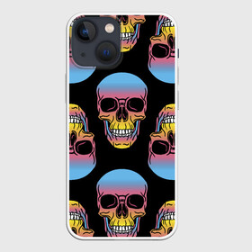 Чехол для iPhone 13 mini с принтом Neon skull в Белгороде,  |  | color | grin | jaw | neon | skull | teeth | неон | оскал | пасть | цвет | череп