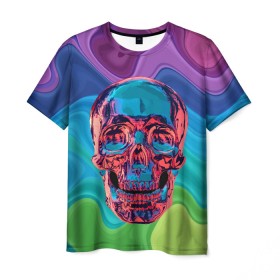 Мужская футболка 3D с принтом Color skull в Белгороде, 100% полиэфир | прямой крой, круглый вырез горловины, длина до линии бедер | color | jaw | neon | skull | teeth | vanguard | авангард | зубы | неон | пасть | цвет | череп