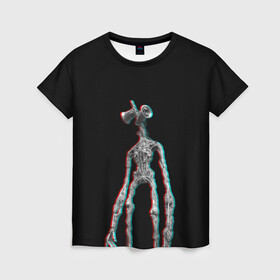 Женская футболка 3D с принтом Siren Head Glitch в Белгороде, 100% полиэфир ( синтетическое хлопкоподобное полотно) | прямой крой, круглый вырез горловины, длина до линии бедер | glitch | glitch siren head | rgb | siren head | sirena | глитч | глич | ретро | сирейноголовый | сирена | сиреноголовый