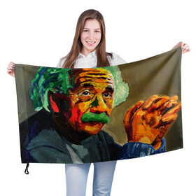 Флаг 3D с принтом Энштейн в Белгороде, 100% полиэстер | плотность ткани — 95 г/м2, размер — 67 х 109 см. Принт наносится с одной стороны | albert | art | einstein | арт | энштейн