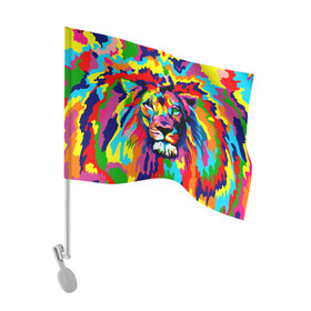 Флаг для автомобиля с принтом Лев Artistic Art в Белгороде, 100% полиэстер | Размер: 30*21 см | Тематика изображения на принте: king | lion | neon | африка | голова | граффити | грива | дикий | животные | зверь | зодиак | картина | король | краски | красочный | лев | львенок | львиное | львица | неон | неоновые | радуга | радужный | рисунок