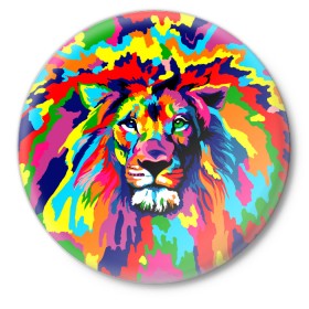 Значок с принтом Лев Artistic Art в Белгороде,  металл | круглая форма, металлическая застежка в виде булавки | king | lion | neon | африка | голова | граффити | грива | дикий | животные | зверь | зодиак | картина | король | краски | красочный | лев | львенок | львиное | львица | неон | неоновые | радуга | радужный | рисунок