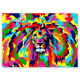 Поздравительная открытка с принтом Лев Artistic Art в Белгороде, 100% бумага | плотность бумаги 280 г/м2, матовая, на обратной стороне линовка и место для марки
 | king | lion | neon | африка | голова | граффити | грива | дикий | животные | зверь | зодиак | картина | король | краски | красочный | лев | львенок | львиное | львица | неон | неоновые | радуга | радужный | рисунок