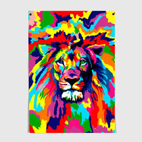 Постер с принтом Лев Artistic Art в Белгороде, 100% бумага
 | бумага, плотность 150 мг. Матовая, но за счет высокого коэффициента гладкости имеет небольшой блеск и дает на свету блики, но в отличии от глянцевой бумаги не покрыта лаком | king | lion | neon | африка | голова | граффити | грива | дикий | животные | зверь | зодиак | картина | король | краски | красочный | лев | львенок | львиное | львица | неон | неоновые | радуга | радужный | рисунок