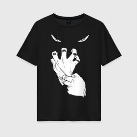 Женская футболка хлопок Oversize с принтом Halloween в Белгороде, 100% хлопок | свободный крой, круглый ворот, спущенный рукав, длина до линии бедер
 | eyes | ghost | gloves | halloween | глаза | перчатки | привидение | призрак | хэллоуин