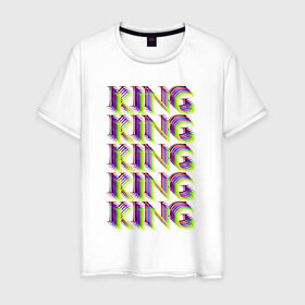 Мужская футболка хлопок с принтом KING в Белгороде, 100% хлопок | прямой крой, круглый вырез горловины, длина до линии бедер, слегка спущенное плечо. | king | божественный | единственный | князь | король | лучший | надпись | текст | фраза