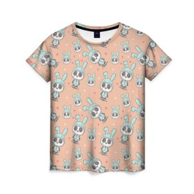Женская футболка 3D с принтом ЗАЙКИ в Белгороде, 100% полиэфир ( синтетическое хлопкоподобное полотно) | прямой крой, круглый вырез горловины, длина до линии бедер | девушкам | детская | детям | женская | животные | зайка | зайки | заяц | кролик | милота | милый | паттерн