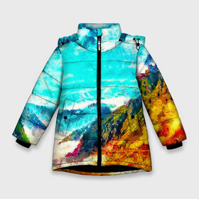 Зимняя куртка для девочек 3D с принтом Японские горы в Белгороде, ткань верха — 100% полиэстер; подклад — 100% полиэстер, утеплитель — 100% полиэстер. | длина ниже бедра, удлиненная спинка, воротник стойка и отстегивающийся капюшон. Есть боковые карманы с листочкой на кнопках, утяжки по низу изделия и внутренний карман на молнии. 

Предусмотрены светоотражающий принт на спинке, радужный светоотражающий элемент на пуллере молнии и на резинке для утяжки. | Тематика изображения на принте: art | japan | summer | азия | акварель | восток | восход | горы | деревья | искусство | картина | краски | красочный | лес | летние | лето | мазки | небесный | облака | пейзаж | природа | разноцветные | рассвет