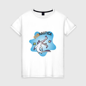 Женская футболка хлопок с принтом Sabnautica в Белгороде, 100% хлопок | прямой крой, круглый вырез горловины, длина до линии бедер, слегка спущенное плечо | sabnautica | акула | море | рыба | рыбы | сабнавтика