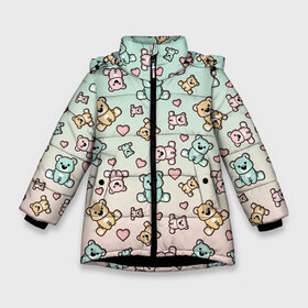 Зимняя куртка для девочек 3D с принтом МИШКИ в Белгороде, ткань верха — 100% полиэстер; подклад — 100% полиэстер, утеплитель — 100% полиэстер. | длина ниже бедра, удлиненная спинка, воротник стойка и отстегивающийся капюшон. Есть боковые карманы с листочкой на кнопках, утяжки по низу изделия и внутренний карман на молнии. 

Предусмотрены светоотражающий принт на спинке, радужный светоотражающий элемент на пуллере молнии и на резинке для утяжки. | девушкам | детская | детям | женская | животные | медведи | медведь | медвежата | медвежатки | милота | милый | мишка | мишки | паттерн | сердечко | сердце
