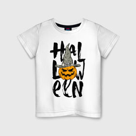 Детская футболка хлопок с принтом Halloween в Белгороде, 100% хлопок | круглый вырез горловины, полуприлегающий силуэт, длина до линии бедер | eyes | halloween | hat | jaw | pumpkin | smile | глаза | пасть | тыква | улыбка | хэллоуин | шляпа