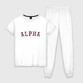 Женская пижама хлопок с принтом ALPHA в Белгороде, 100% хлопок | брюки и футболка прямого кроя, без карманов, на брюках мягкая резинка на поясе и по низу штанин | alpha | альфа | кб | клуб романтики | макс | оборотень