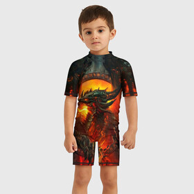 Детский купальный костюм 3D с принтом Огненный Дракон в Белгороде, Полиэстер 85%, Спандекс 15% | застежка на молнии на спине | drag | dragon | арт | динамическое | динозавр | дракон | красивое | фантастика