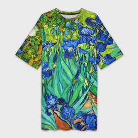 Платье-футболка 3D с принтом Ирисы Ван Гога в Белгороде,  |  | vangogh | арт | вангог | ветки | винсент | девушкам | импрессионизм | ирисы | искусство | картина | лепестки | летние | лето | листья | масло | пейзаж | поле | природа | растения | рисунок | сад | солнце