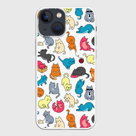 Чехол для iPhone 13 mini с принтом Кошачья стая в Белгороде,  |  | арт | белый | желтый | кот | коты | кошка | кошки | красный | рисунок | розовый | рыжий | серый | синий | цветные коты | цветные кошки | черный