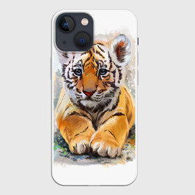 Чехол для iPhone 13 mini с принтом Tiger Art в Белгороде,  |  | art | blue | dinamic picture | lion | tiger | white | арт | животные | картинка | лев | рисунок | тигр
