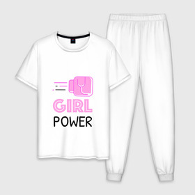 Мужская пижама хлопок с принтом GRL PWR (Z) в Белгороде, 100% хлопок | брюки и футболка прямого кроя, без карманов, на брюках мягкая резинка на поясе и по низу штанин
 | emancipatio | feminism | girl power | girl to the power | mint juleps | spice girls | девичья сила | детерминизм | дискриминации женщин | кретинизм | неравенства полов | фемина | феминизация | феминизм | феминистка | феминность