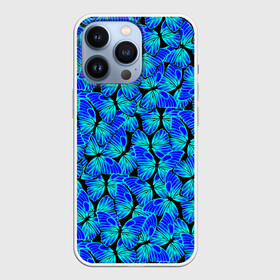 Чехол для iPhone 13 Pro с принтом Голубые бабочки в Белгороде,  |  | angel | butterfly | pattern | summer | wings | ангел | бабочка | бабочки | животные | крылышки | крылья | летающие | летние | магия | махаон | мотылек | насекомые | небесные | неон | неоновые | паттерн | природа