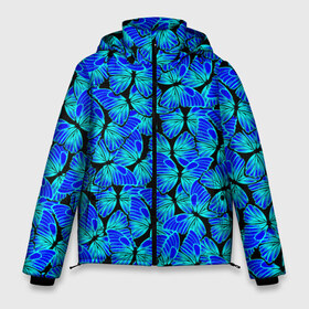 Мужская зимняя куртка 3D с принтом Голубые бабочки в Белгороде, верх — 100% полиэстер; подкладка — 100% полиэстер; утеплитель — 100% полиэстер | длина ниже бедра, свободный силуэт Оверсайз. Есть воротник-стойка, отстегивающийся капюшон и ветрозащитная планка. 

Боковые карманы с листочкой на кнопках и внутренний карман на молнии. | Тематика изображения на принте: angel | butterfly | pattern | summer | wings | ангел | бабочка | бабочки | животные | крылышки | крылья | летающие | летние | магия | махаон | мотылек | насекомые | небесные | неон | неоновые | паттерн | природа