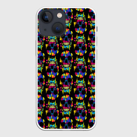 Чехол для iPhone 13 mini с принтом Pattern в Белгороде,  |  | jaw | neon | pattern | skull | teeth | vanguard | авангард | зубы | неон | пасть | узор | череп