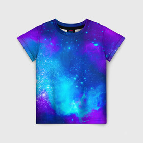 Детская футболка 3D с принтом Космос в Белгороде, 100% гипоаллергенный полиэфир | прямой крой, круглый вырез горловины, длина до линии бедер, чуть спущенное плечо, ткань немного тянется | астроном | бесконечность | вселенная | звезда | звезды | комета | космонавт | космос | море | небо | неон | пальма | планета