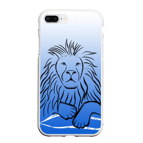 Чехол для iPhone 7Plus/8 Plus матовый с принтом MY KINGDOM в Белгороде, Силикон | Область печати: задняя сторона чехла, без боковых панелей | lion | градиент | контурный рисунок | лев | лев по гороскопу | на синем фоне | подарить льву
