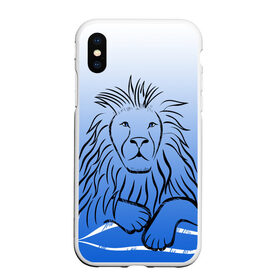 Чехол для iPhone XS Max матовый с принтом MY KINGDOM в Белгороде, Силикон | Область печати: задняя сторона чехла, без боковых панелей | Тематика изображения на принте: lion | градиент | контурный рисунок | лев | лев по гороскопу | на синем фоне | подарить льву