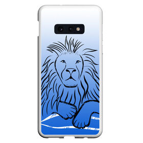 Чехол для Samsung S10E с принтом MY KINGDOM в Белгороде, Силикон | Область печати: задняя сторона чехла, без боковых панелей | lion | градиент | контурный рисунок | лев | лев по гороскопу | на синем фоне | подарить льву
