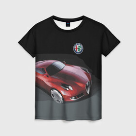 Женская футболка 3D с принтом Alfa Romeo в Белгороде, 100% полиэфир ( синтетическое хлопкоподобное полотно) | прямой крой, круглый вырез горловины, длина до линии бедер | alfa romeo | car | italy | motorsport | prestige | автоспорт | альфа ромео | италия | престиж