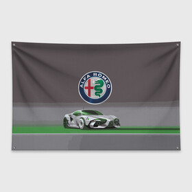 Флаг-баннер с принтом Alfa Romeo motorsport в Белгороде, 100% полиэстер | размер 67 х 109 см, плотность ткани — 95 г/м2; по краям флага есть четыре люверса для крепления | Тематика изображения на принте: alfa romeo | car | italy | motorsport | prestige | автоспорт | альфа ромео | италия | престиж