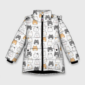 Зимняя куртка для девочек 3D с принтом Толстые котики в Белгороде, ткань верха — 100% полиэстер; подклад — 100% полиэстер, утеплитель — 100% полиэстер. | длина ниже бедра, удлиненная спинка, воротник стойка и отстегивающийся капюшон. Есть боковые карманы с листочкой на кнопках, утяжки по низу изделия и внутренний карман на молнии. 

Предусмотрены светоотражающий принт на спинке, радужный светоотражающий элемент на пуллере молнии и на резинке для утяжки. | cute | japan | japanese | k pop | kawaii | korea | korean | детские | забавные | к поп | кавайные | кей поп | корейские | котики | коты | котята | котятки | кошки | милые | прикольные | пухленькие | пухлые | смешные | счастливые