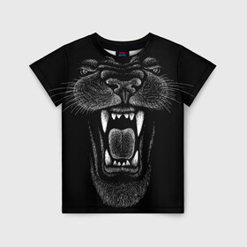 Детская футболка 3D с принтом Черная пантера в Белгороде, 100% гипоаллергенный полиэфир | прямой крой, круглый вырез горловины, длина до линии бедер, чуть спущенное плечо, ткань немного тянется | Тематика изображения на принте: big | black | cat | danger | jungle | king | leopard | panter | panther | picture | большая | большой | джунглей | джунгли | зубы | король | кот | кошка | леопард | мелками | опасная | опасный | охотник | пантера | пасть | рисунок | хищник | 