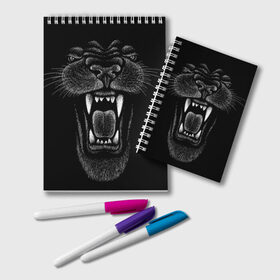 Блокнот с принтом Черная пантера в Белгороде, 100% бумага | 48 листов, плотность листов — 60 г/м2, плотность картонной обложки — 250 г/м2. Листы скреплены удобной пружинной спиралью. Цвет линий — светло-серый
 | Тематика изображения на принте: big | black | cat | danger | jungle | king | leopard | panter | panther | picture | большая | большой | джунглей | джунгли | зубы | король | кот | кошка | леопард | мелками | опасная | опасный | охотник | пантера | пасть | рисунок | хищник | 