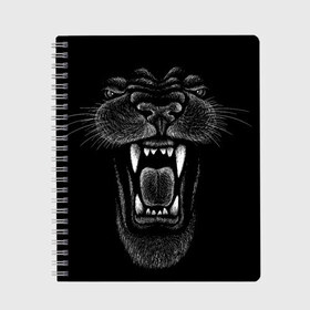 Тетрадь с принтом Черная пантера в Белгороде, 100% бумага | 48 листов, плотность листов — 60 г/м2, плотность картонной обложки — 250 г/м2. Листы скреплены сбоку удобной пружинной спиралью. Уголки страниц и обложки скругленные. Цвет линий — светло-серый
 | big | black | cat | danger | jungle | king | leopard | panter | panther | picture | большая | большой | джунглей | джунгли | зубы | король | кот | кошка | леопард | мелками | опасная | опасный | охотник | пантера | пасть | рисунок | хищник | 