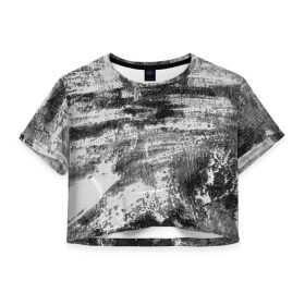 Женская футболка Crop-top 3D с принтом Black only в Белгороде, 100% полиэстер | круглая горловина, длина футболки до линии талии, рукава с отворотами | белый | паттерн | серый | стена | текстура | уголь | черный | штрихи | штукатурка