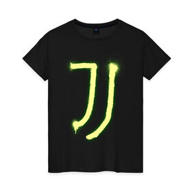 Женская футболка хлопок с принтом Juventus | Spray logo (2021) в Белгороде, 100% хлопок | прямой крой, круглый вырез горловины, длина до линии бедер, слегка спущенное плечо | 0x000000123 | juve | juventus | ronaldo | юве | ювентус
