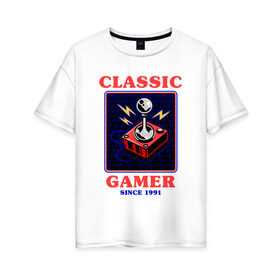 Женская футболка хлопок Oversize с принтом Classic Gamer в Белгороде, 100% хлопок | свободный крой, круглый ворот, спущенный рукав, длина до линии бедер
 | 8 bit | 8 бит | 8bit | 8бит | boomer | dendy | game | gamer | games | geek | joystick | nerd | oldschool | sega | бумер | гик | дед | денди | джойстик | для гика | для гиков | игра | игры | классика | классические | нерд | олдскул | с