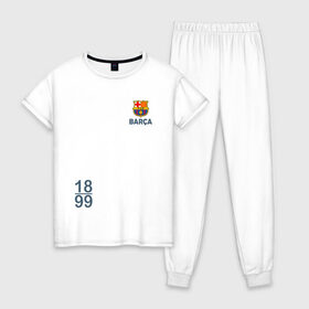 Женская пижама хлопок с принтом FC Barcelona | 18/99 (2021) в Белгороде, 100% хлопок | брюки и футболка прямого кроя, без карманов, на брюках мягкая резинка на поясе и по низу штанин | 0x000000123 | barca | barcelona | fcb | messi | барса | барселона | месси | фкб