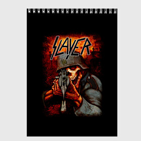 Скетчбук с принтом Slayer в Белгороде, 100% бумага
 | 48 листов, плотность листов — 100 г/м2, плотность картонной обложки — 250 г/м2. Листы скреплены сверху удобной пружинной спиралью | kerry king | musical group | repentless | slayer | tom araya | метал | том арайа | трэш