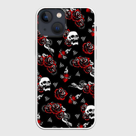 Чехол для iPhone 13 mini с принтом Черепа и розы в Белгороде,  |  | diamond | diamonds | gothic | heart | hearts | roses | skull | skulls | snake | snakes | tattoo | tattoos | брилианты | бриллианты | готика | готическая | готичная | змеи | змея | розы | сердца | сердце | тату | татуировка | татуировки | череп 